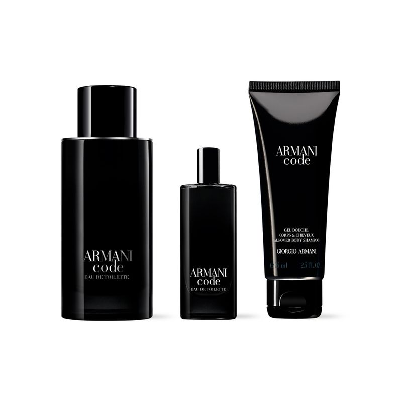 Kit-Perfume-Giorgio-Armani-Code-Eau-de-Toilette-Masculino-125ml---Miniatura-15ml---Gel-De-Banho-75ml