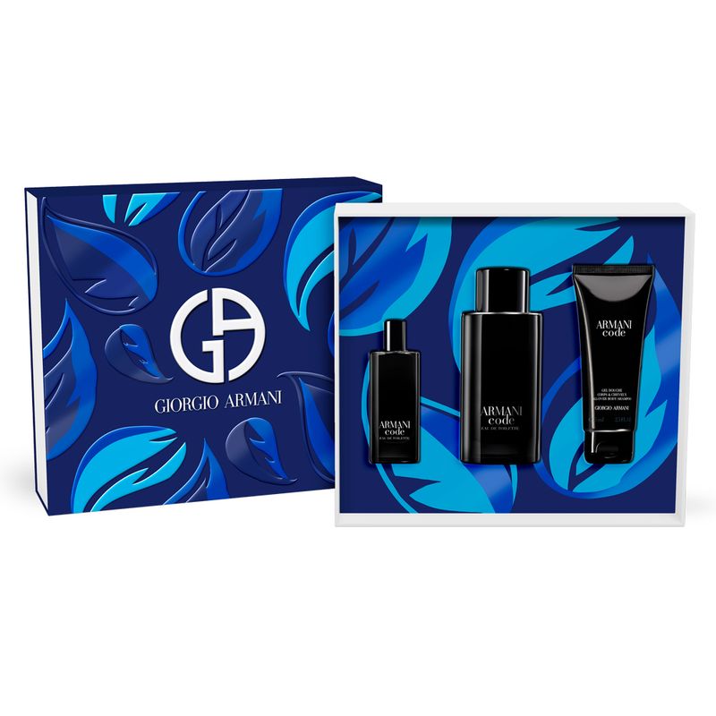 Kit-Perfume-Giorgio-Armani-Code-Eau-de-Toilette-Masculino-125ml---Miniatura-15ml---Gel-De-Banho-75ml