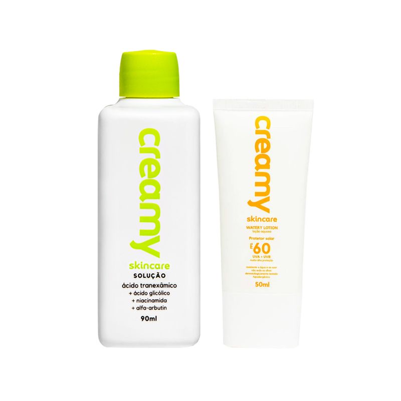 Kit-Facial-Creamy---Watery-Lotion-Protetor-Solar-Fps60-50-ml---Acido-Tranexamico-90-ml