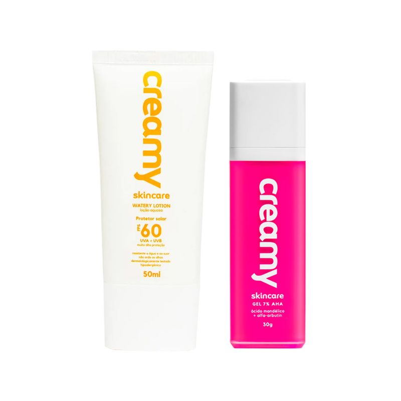 Kit-Facial-Creamy---Watery-Lotion-Protetor-Solar-Fps60-50-ml---Acido-Mandelico-30-g