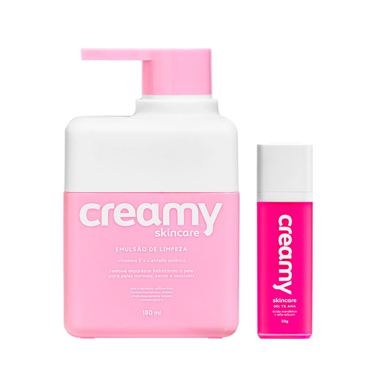Kit-Facial-Creamy---Emulsao-De-Limpeza-180-ml---Acido-Mandelico-30-g
