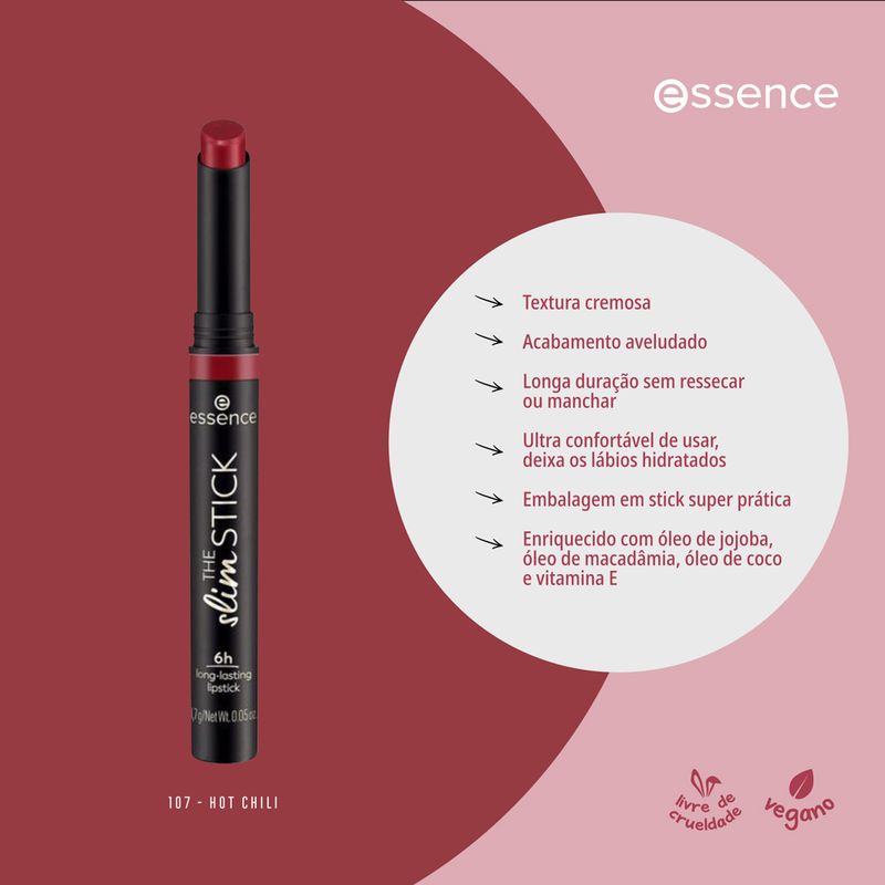 Batom-Cremoso-Aveludado-Essence-The-Slim-Stick-107-Hot-Chili-17g