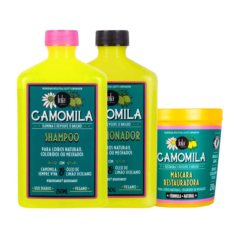 Kit-Lola-Cosmetics-Camomila---Shampoo-250ml---Condicionador-250g---Mascara-230g