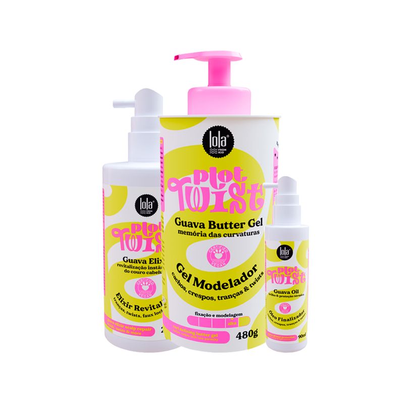 Kit-Lola-Cosmetics-Plot-Twist---Elixir-Revitalizador-200ml---Gel-Modelador-480g---Oleo-Capilar-90-Ml