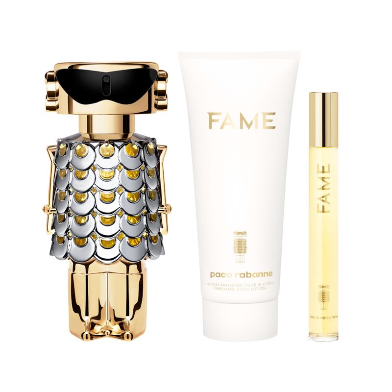 Kit-Perfume-Paco-Rabanne-Fame-Feminino-Eau-de-Parfum-80ml---Creme-Corporal-100ml--Miniatura-10ml
