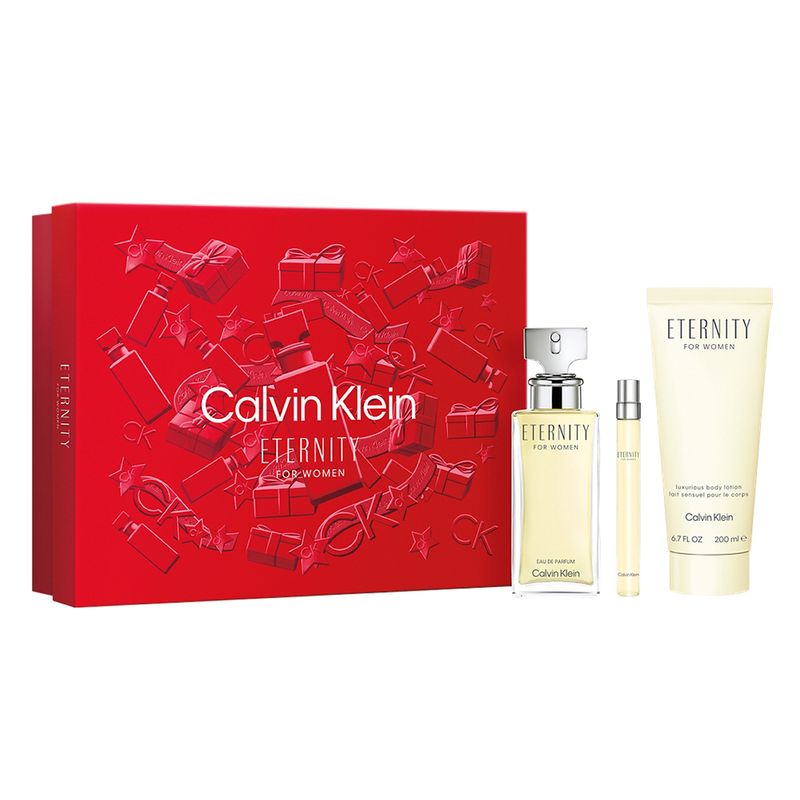 Kit-Perfume-Calvin-Klein-Eternity-For-Women-Eau-de-Parfume-Feminino-100ml---Locao-Corporal-200ml---Miniatura-10ml-