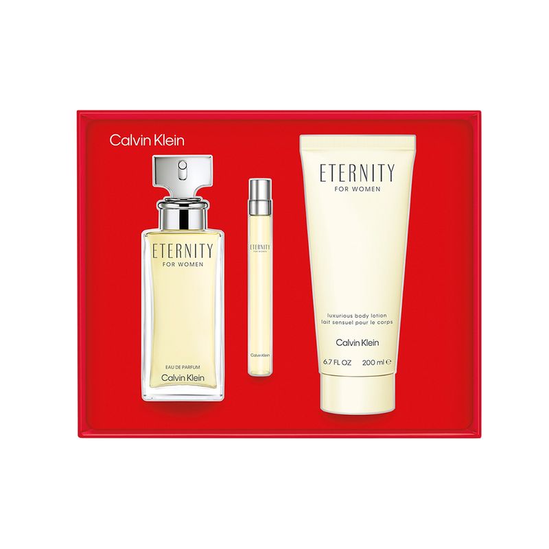 Kit-Perfume-Calvin-Klein-Eternity-For-Women-Eau-de-Parfume-Feminino-100ml---Locao-Corporal-200ml---Miniatura-10ml-