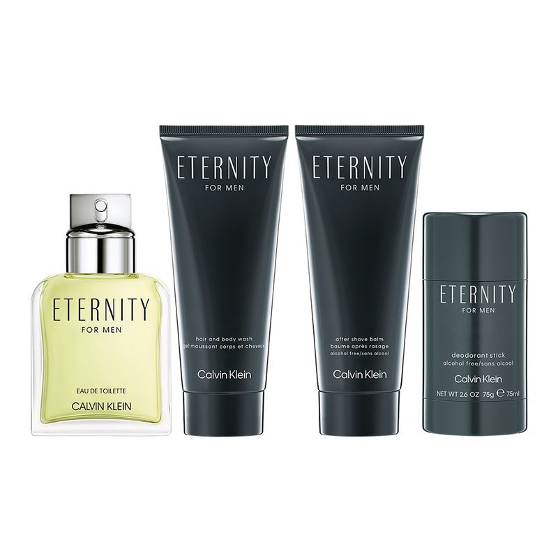 Kit-Perfume-Calvin-Klein-Eternity-For-Men-Eau-de-Toilette-Masculino-100ml---Gel-De-Banho-100ml----Pos-Barba-100ml---Desodorante-75ml