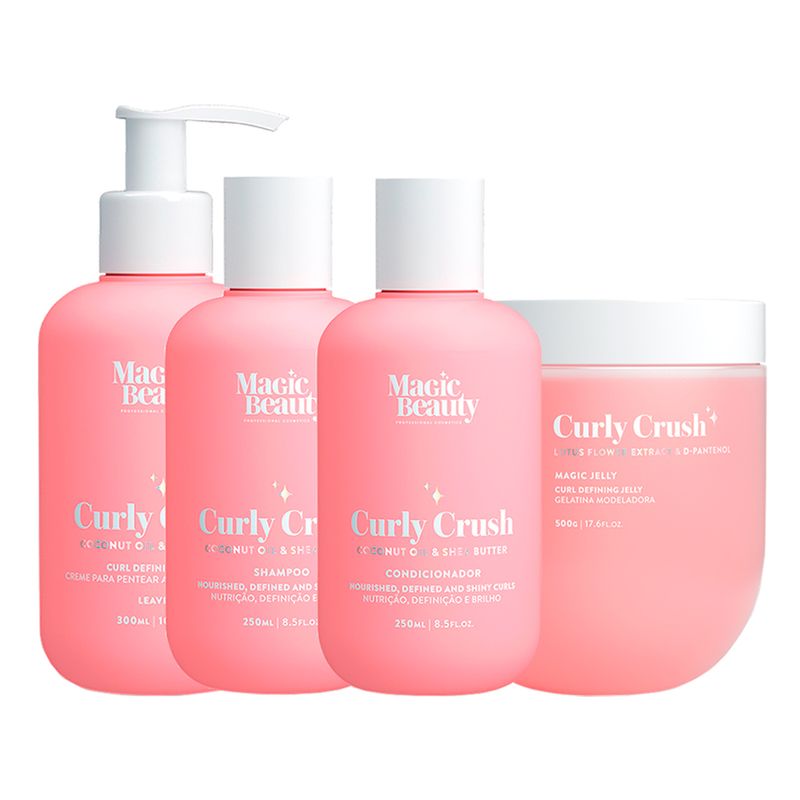 Kit-Magic-Beauty-Curly-Crush---Shampoo-250ml---Condicionador-250-Ml---Creme-Para-Pentear-E-Ativador-300ml---Gelatina-Modeladora-Magic-Jelly-500g