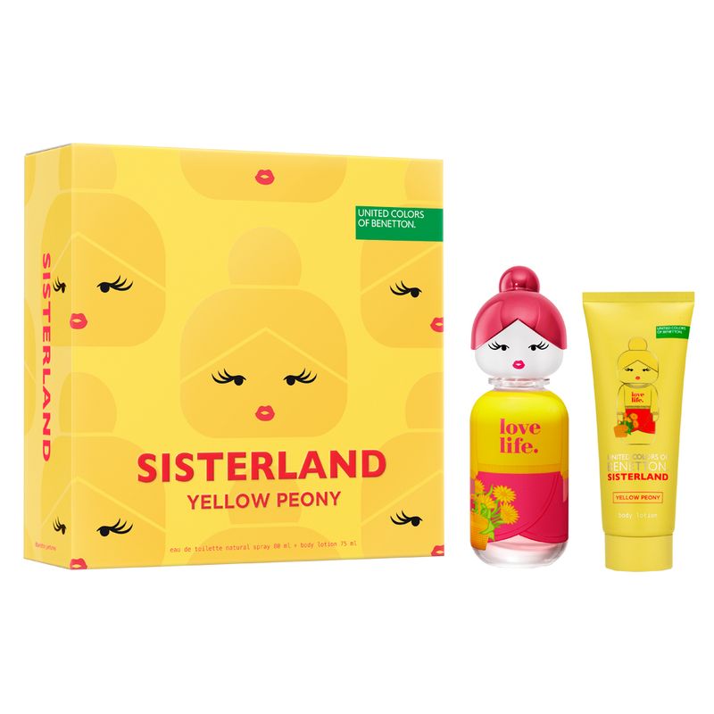 Kit-Perfume-Benetton-United-Colors-Sisterland-Yellow-Peony-Eau-de-Toilette-Feminino-80-ml---Creme-Corporal-75-ml