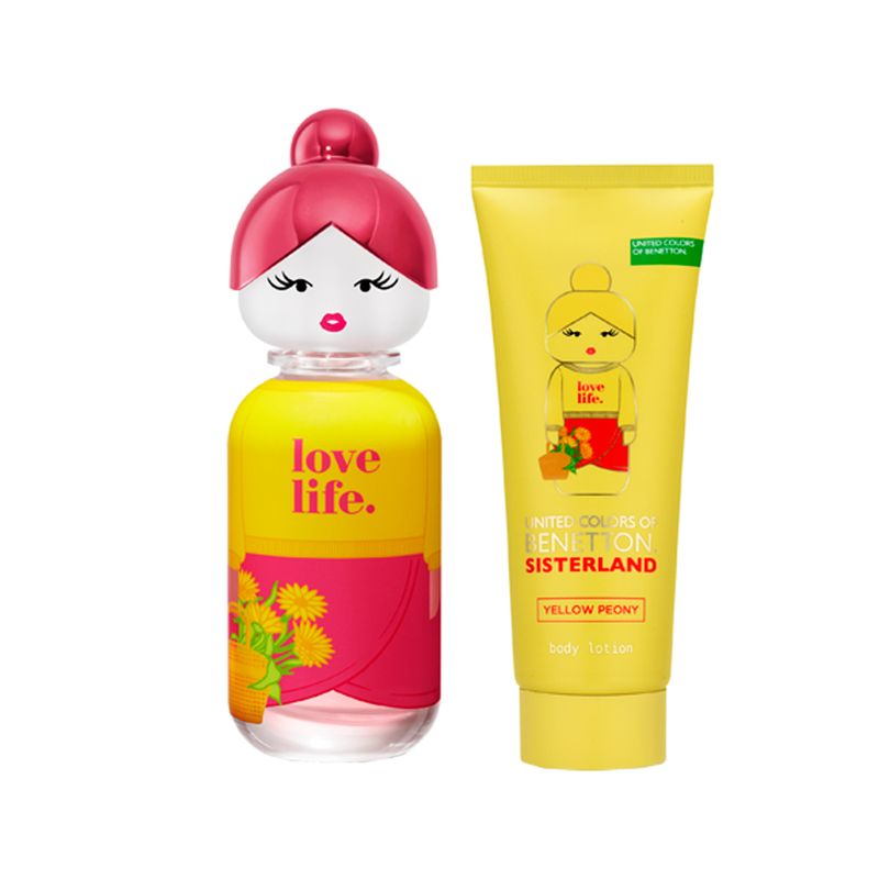 Kit-Perfume-Benetton-United-Colors-Sisterland-Yellow-Peony-Eau-de-Toilette-Feminino-80-ml---Creme-Corporal-75-ml