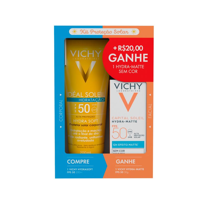 Kit-Vichy-Protetor-Solar-Corporal-Hydrasoft-Fps50-200-ml---Protetor-Solar-Facial-Hydramatte-Sem-Cor-Fps50-