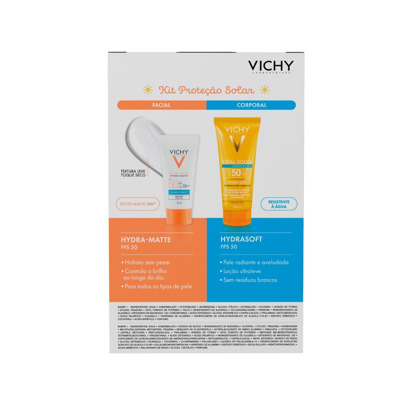 Kit-Vichy-Protetor-Solar-Corporal-Hydrasoft-Fps50-200-ml---Protetor-Solar-Facial-Hydramatte-Sem-Cor-Fps50-