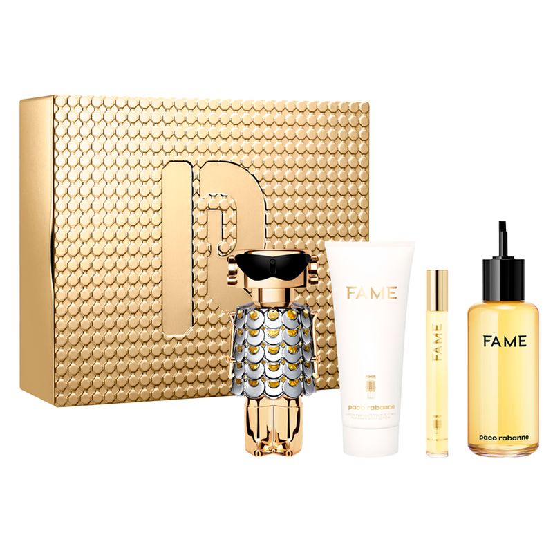 Kit-Paco-Rabanne-Fame-Eau-de-Parfum-Feminino-80-ml---Creme-Corporal-100-ml---Perfume-200-ml-Refil