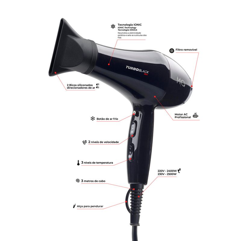 Secador-de-Cabelo-MQ-Profissional-Turbo-Black-Ion-2400W-com-2-Velocidades-Preto-110V