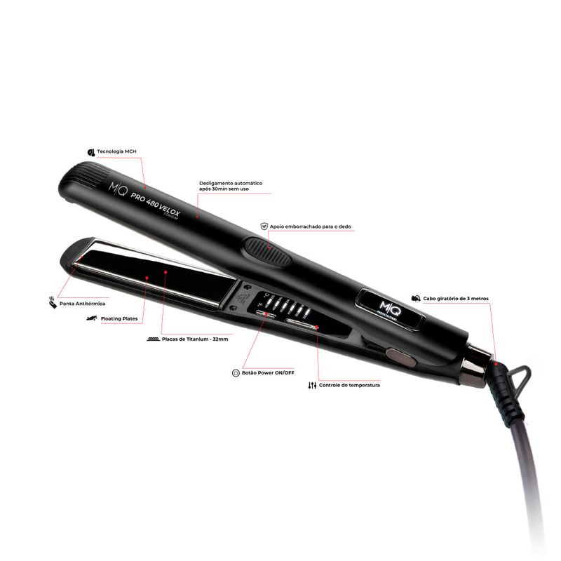Chapinha-de-Cabelo-MQ-Professional-Pro-480-Velox-250°C-Preta-Bivolt