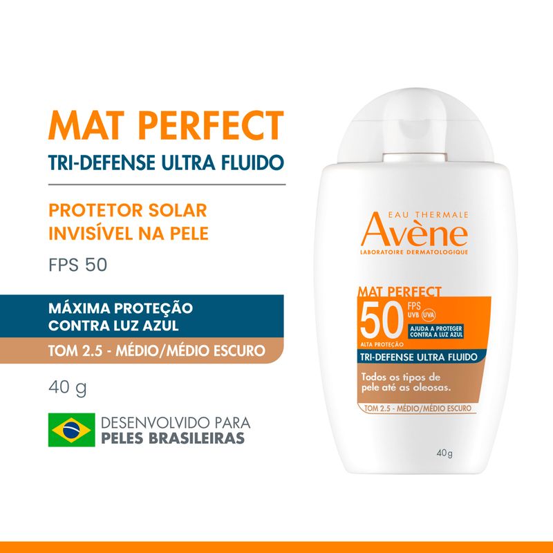 Protetor-Solar-Facial-Avene-Mat-Perfect-Tri-Defense-Ultra-Fluido-Tom-2.5-Medio-Medio-Escuro-FPS-50-40-g