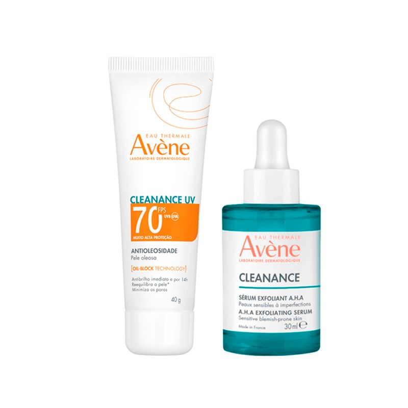 Kit-Avene-Facial-Cleanance-Eau-Thermale-A.H.A-Serum-Esfoliante---Eau-Thermale-Uv-Protetor-Solar-Fps70