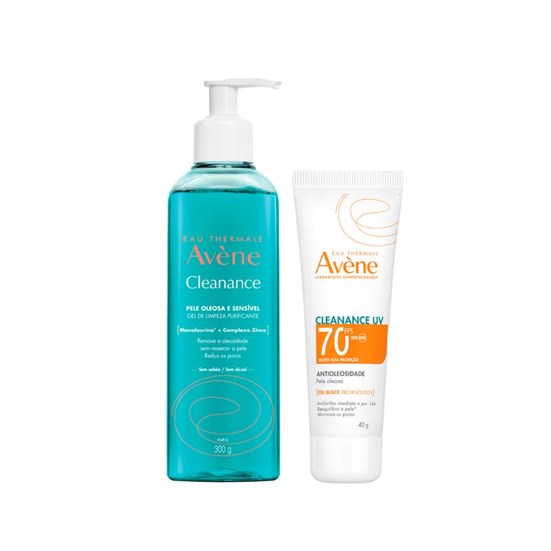 Kit-Avene-Facial-Cleanance-Gel-de-Limpeza---Eau-Thermale-Uv-Protetor-Solar-Fps70