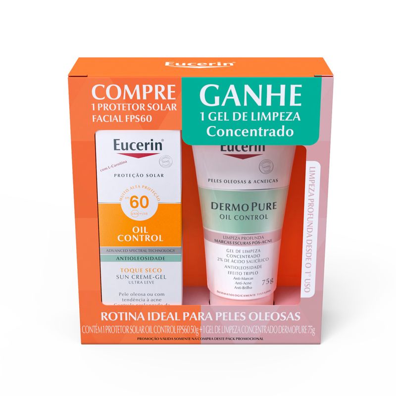 Kit-Protetor-Solar-Facial-Eucerin-Sun-Oil-Control-FPS60-50-g--Gel-de-Limpeza-DermoPure-Concentrado-75-ml