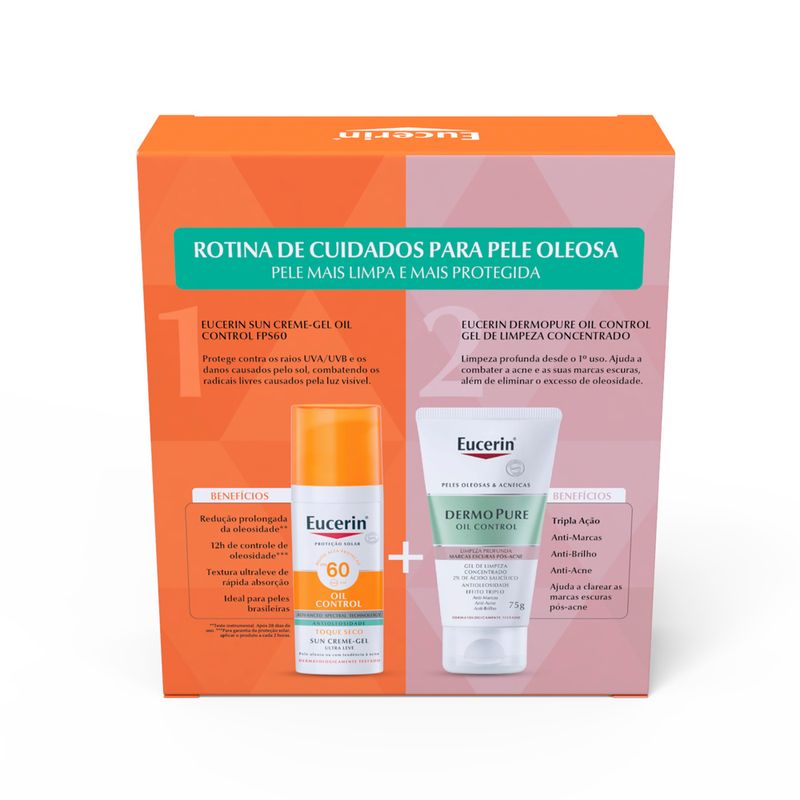 Kit-Protetor-Solar-Facial-Eucerin-Sun-Oil-Control-FPS60-50-g--Gel-de-Limpeza-DermoPure-Concentrado-75-ml