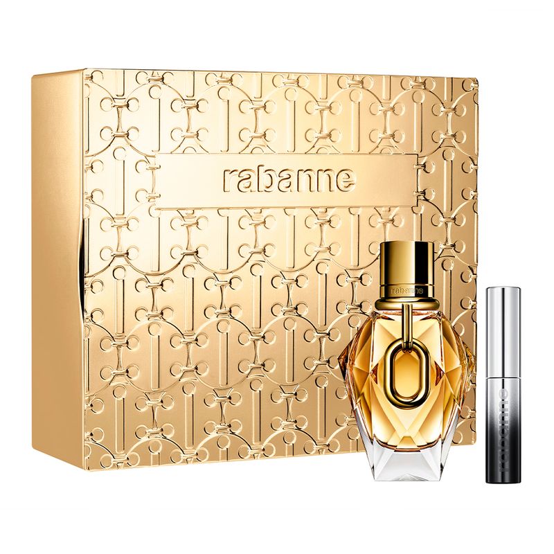 Kit-Perfume-Rabanne-Million-Gold-For-Her-Eau-de-Parfum-Refillable-Feminino-50-ml---Mascara-Famous-Deep-Black-45-ml