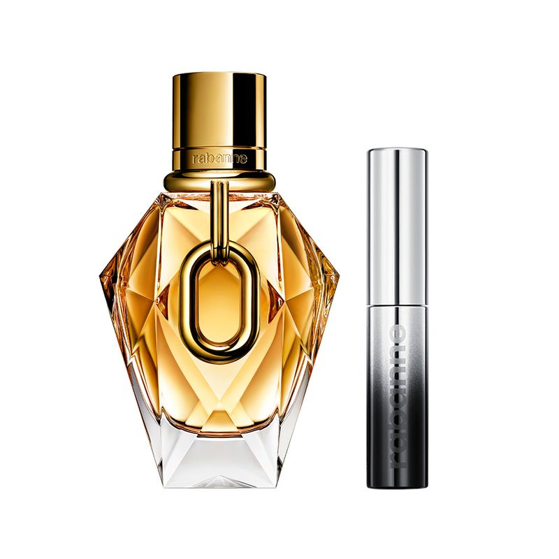 Kit-Perfume-Rabanne-Million-Gold-For-Her-Eau-de-Parfum-Refillable-Feminino-50-ml---Mascara-Famous-Deep-Black-45-ml