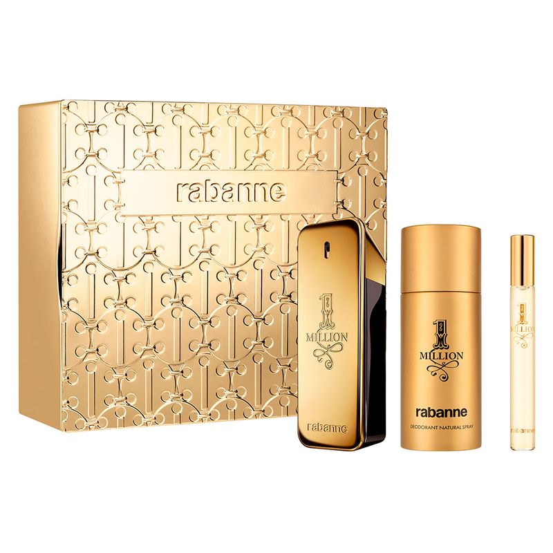 Kit-Perfume-Rabanne-1-Million-Eau-de-Toilette-Masculino-100-ml---Desodorante-150-ml---Miniatura-10-ml