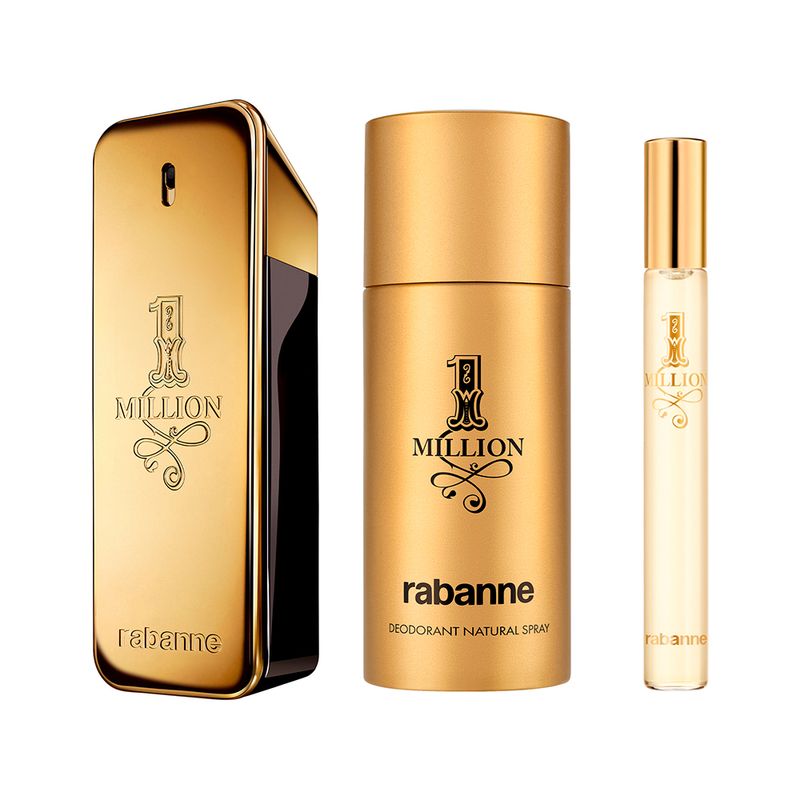 Kit-Perfume-Rabanne-1-Million-Eau-de-Toilette-Masculino-100-ml---Desodorante-150-ml---Miniatura-10-ml