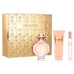 Kit-Perfume-Rabanne-Kit-Olympea-Eau-de-Parfum-Feminino-80-ml---Creme-Corporal-Sensual-100-ml---Miniatura-10-ml