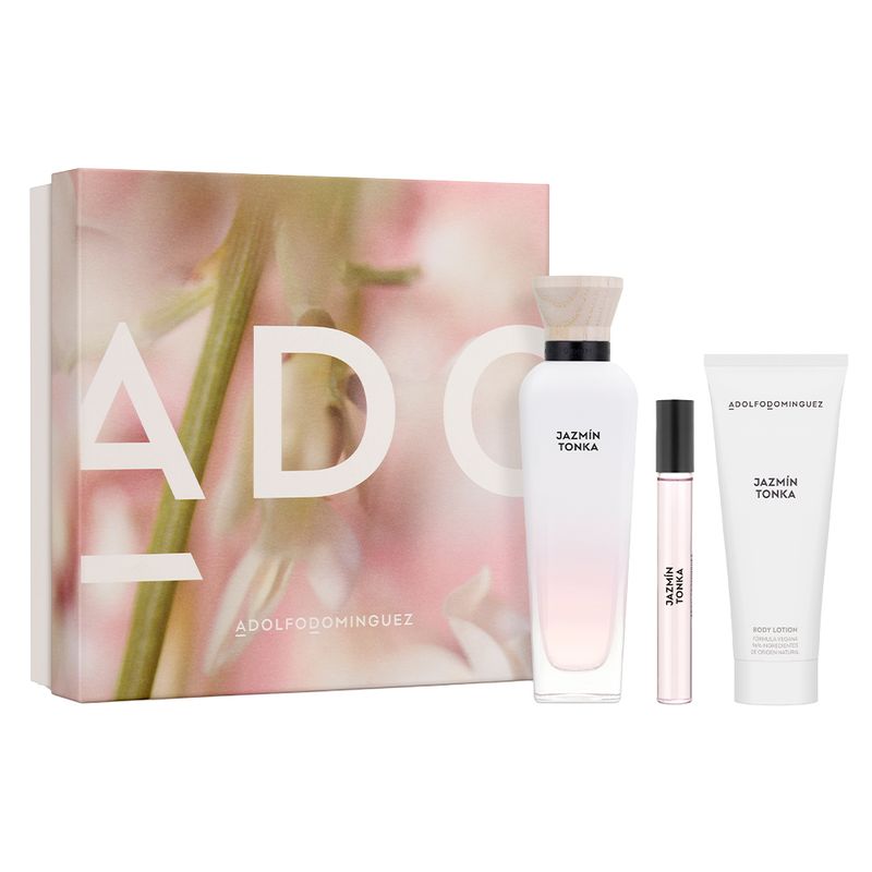 Kit-Perfume-Adolfo-Dominguez-Jazmin-Tonka-Eau-de-Parfum-Feminino-120-ml---Creme-Corporal-75-ml---Miniatura-10-ml