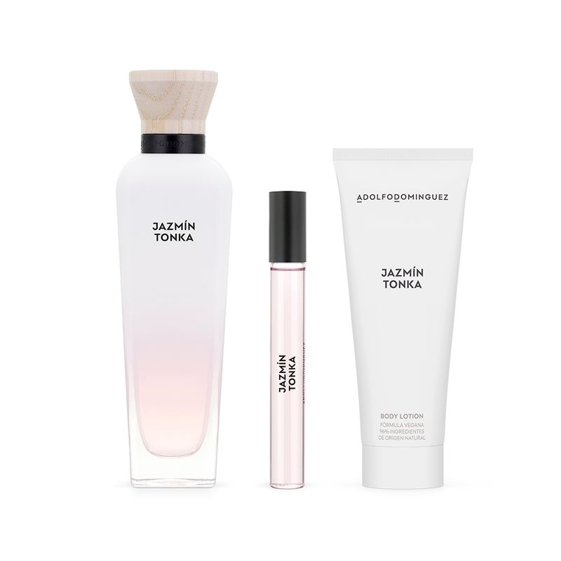 Kit-Perfume-Adolfo-Dominguez-Jazmin-Tonka-Eau-de-Parfum-Feminino-120-ml---Creme-Corporal-75-ml---Miniatura-10-ml