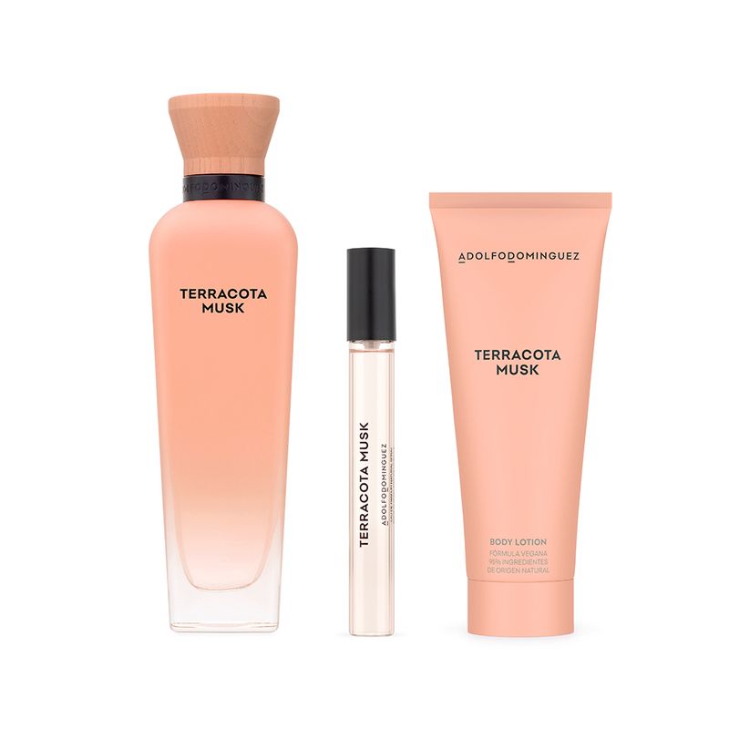 Kit-Perfume-Adolfo-Dominguez-Terracota-Musk-Eau-de-Parfum-Feminino-120-ml---Creme-Corporal-75-ml---Miniatura-10-ml