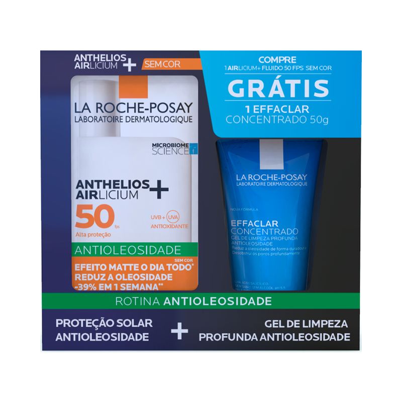 Kit-Protetor-Solar-Anthelios-Airlicium-Fluido-La-Roche-Posay-sem-Cor-FPS50-40-g---Gel-de-Limpeza-Effaclar-40-g