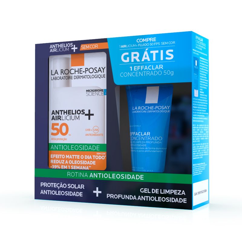 Kit-Protetor-Solar-Anthelios-Airlicium-Fluido-La-Roche-Posay-sem-Cor-FPS50-40-g---Gel-de-Limpeza-Effaclar-40-g