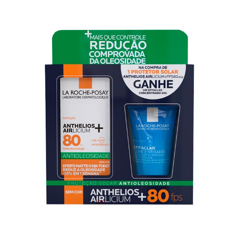 Protetor-Solar-Facial-La-Roche-Posay-Anthelios-Airlicium--FPS80-40-g---Gel-de-Limpeza-Effaclar-50-g