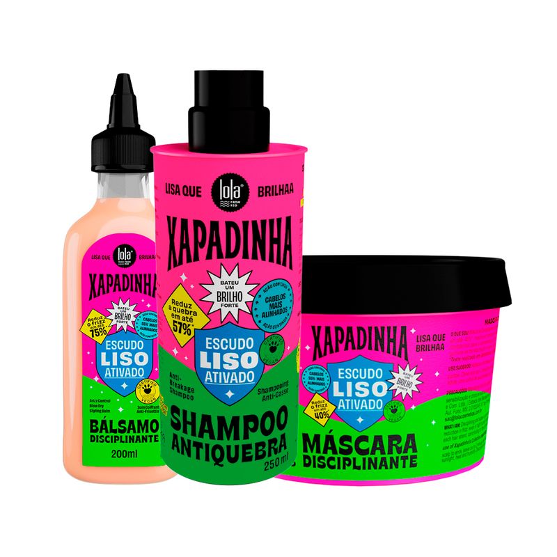 Kit-Lola-From-Rio-Xapadinha-Escudo-Liso-Ativado---Shampoo-250-ml---Mascara-100-g---Leave-In-200-ml