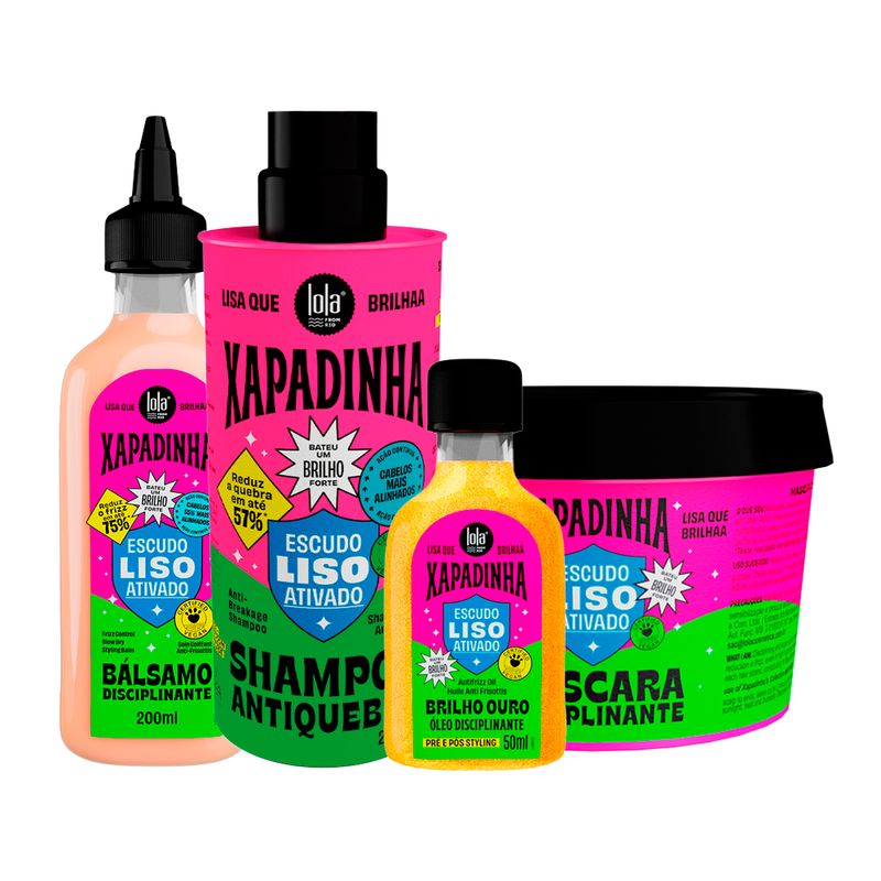 Kit-Lola-From-Rio-Xapadinha-Escudo-Liso-Ativado---Shampoo-250-ml---Mascara-100-g---Leave-In-200-ml---Oleo-50-ml