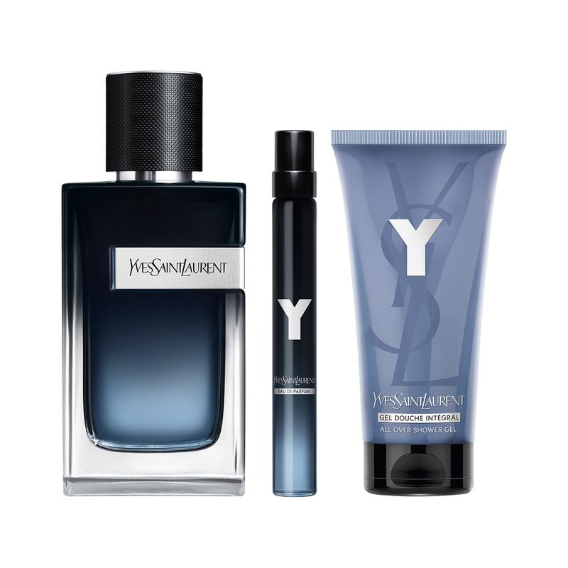 Kit-Coffret-Perfume-Yves-Saint-Laurent-Y-Eau-de-Parfum-Masculino-100-ml---Miniatura-Edp-10-ml---Gel-de-Banho-Y-50-ml