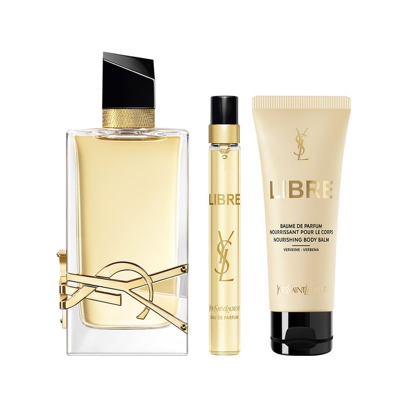 Kit-Coffret-Perfume-Yves-Saint-Laurent-Feminino-Libre-Eau-de-Parfum-90-ml---Miniatura-Libre-Edp-10-ml---Locao-Corporal-Libre-50-ml