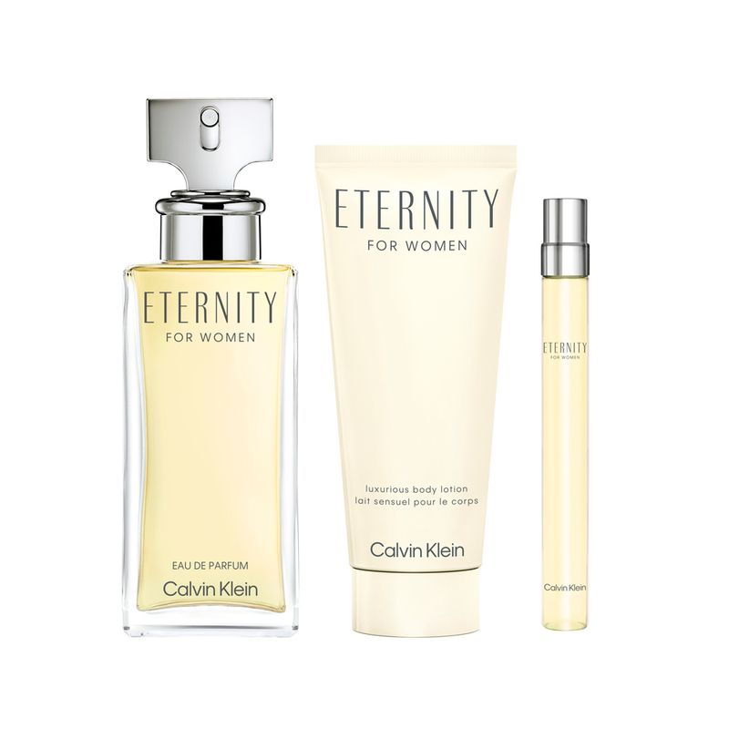 Kit-Calvin-Klein-Perfume-Eternity-For-Women-Eau-de-Parfum-Feminino-100-ml---Locao-Corporal-100-ml---Miniatura-10-ml