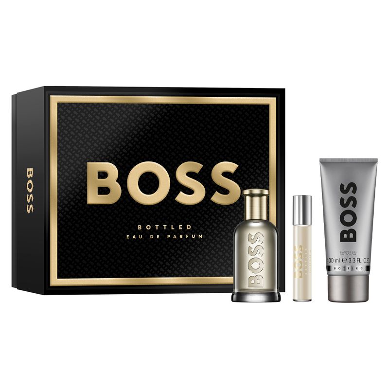 Kit-Hugo-Boss-Coffret-Perfume-Boss-Bottled-Eau-de-Toilette-Masculino-100-ml---Miniatura-10Ml----Gel-de-Banho-100-ml-Caixa-Preta