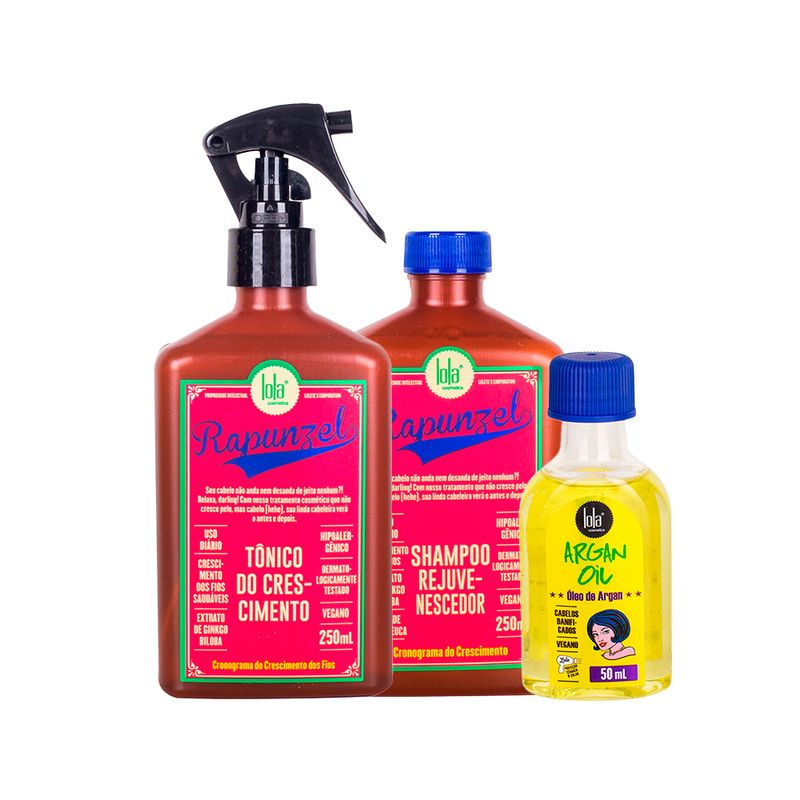 Kit-Lola-From-Rio---Leave-In-Argan-Oil--50-ml---Shampoo-Rapunzel--250-ml---Tonico-Rapunzel--250-ml