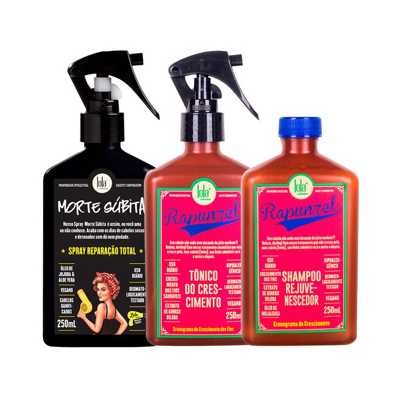 Kit-Lola-From-Rio---Leave-In-Morte-Subita-250-ml---Shampoo-Rapunzel--250-ml---Tonico--Rapunzel-250-ml