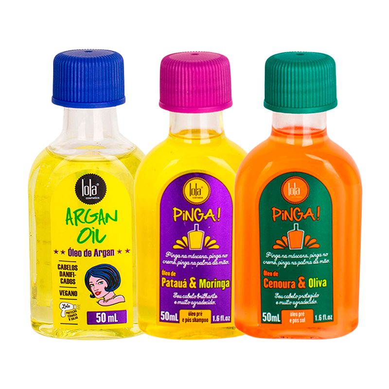Kit-Lola-From-Rio---Leave-In-Argan-Oil--50-ml---Oleo-Pinga--Pataua---Moringa-50-ml---Oleo-Pinga--Cenoura---Oliva-50-ml