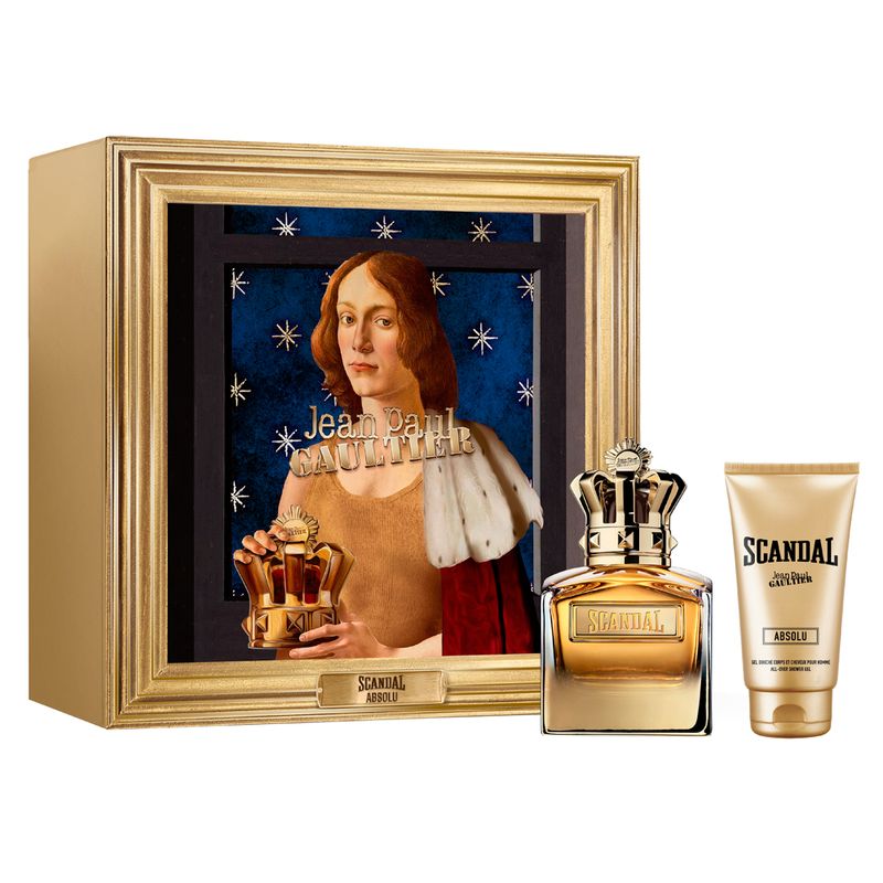Kit-Perfume-Jean-Paul-Gaultier-Scandal-Absolu-Masculino-Parfum-Concentre-100-ml---Gel-de-Banho-75-ml---Miniatura-10-ml