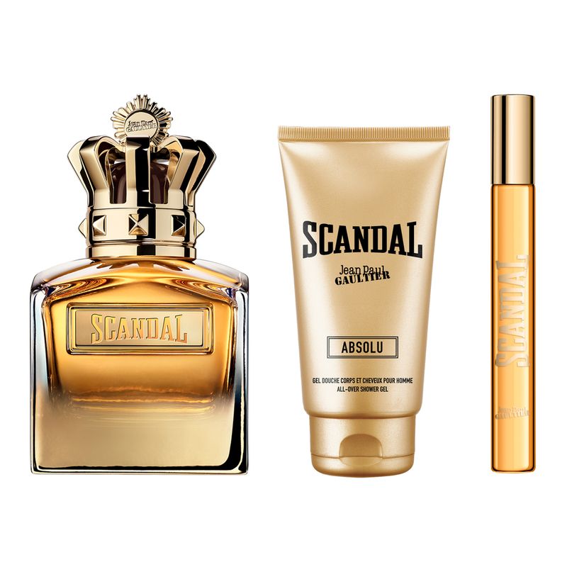 Kit-Perfume-Jean-Paul-Gaultier-Scandal-Absolu-Masculino-Parfum-Concentre-100-ml---Gel-de-Banho-75-ml---Miniatura-10-ml