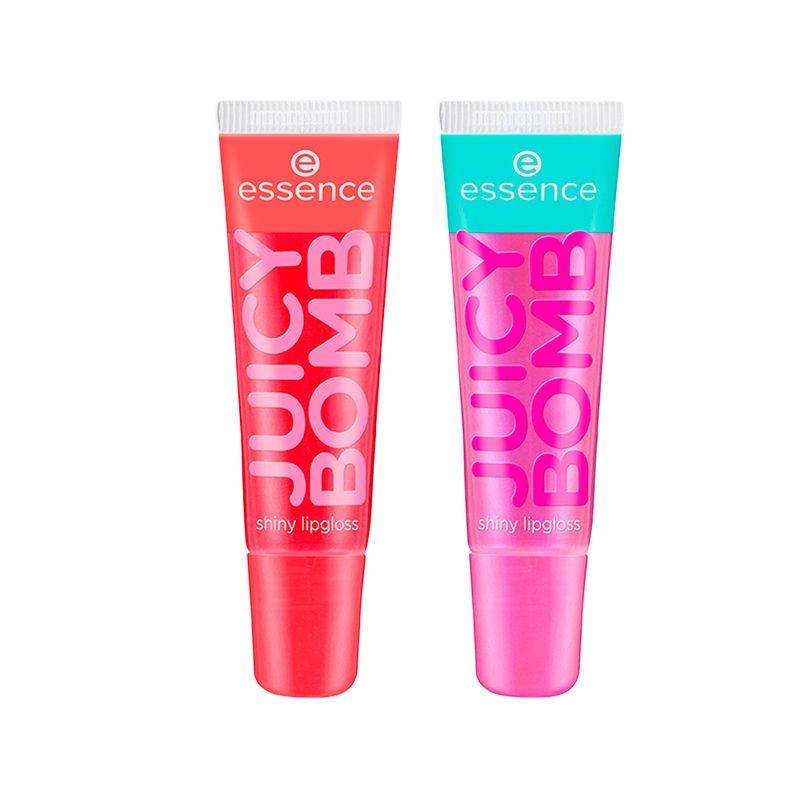 Kit-Essence-Gloss-Labial-Liquido-Cintilante-Juicy-Bomb-104-Poppin--Pomegranate-10-ml---Gloss-Gloss-105-Bouncy-Bubblegum-10-ml