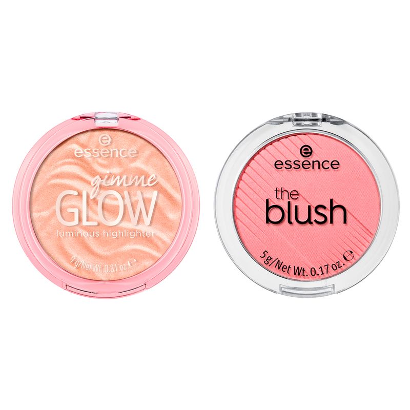 Kit-Essence-Blush-Compacto-em-Po-The-Blush-10-Rosa-5-g---Iluminador-Compacto-em-Po-Gimme-Glow-10-Nude-9-g