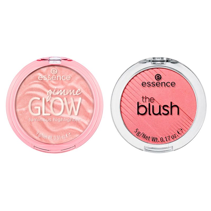 Kit-Essence-Blush-Compacto-em-Po-The-Blush-10-Befiting-5-g---Iluminador-Compacto-em-Po-Gimme-Glow-20-Nude-9-g